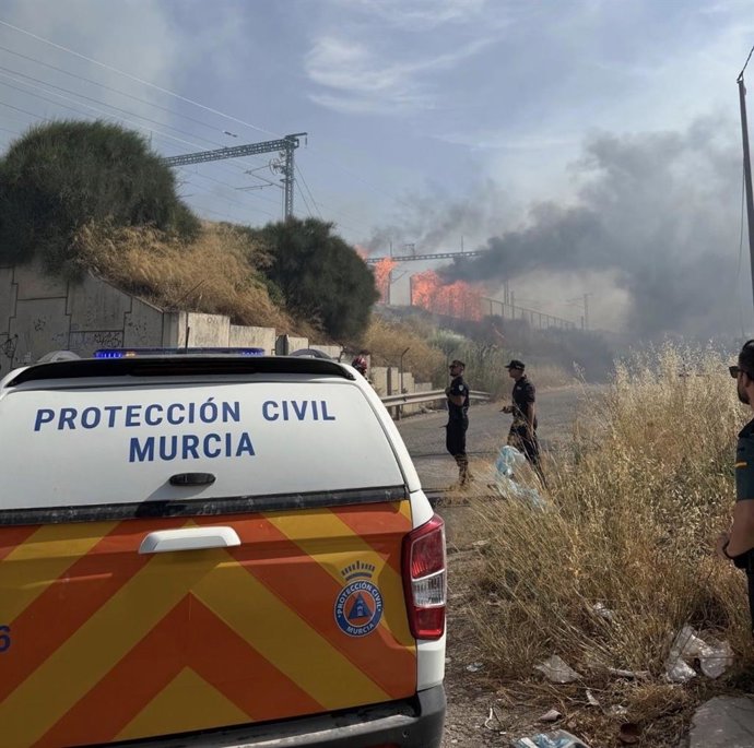 Imagen del fuego localizado junto a las vías del tren