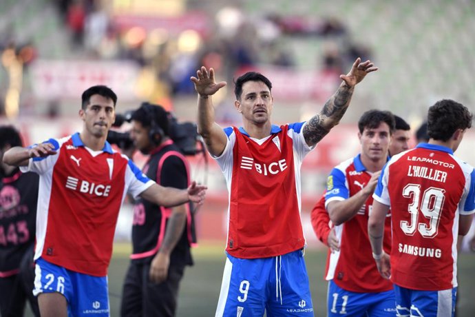 Futbol, Deportes Copiapo vs Universidad Catolica Fecha 3, Copa Chile 2026. Los jugadores de Universidad Catolica celebran el triunfo contra Deportes Copiapo tras un partido grupo B de la copa Chile disputado en el estadio Luis Valenzuela Hermosilla en