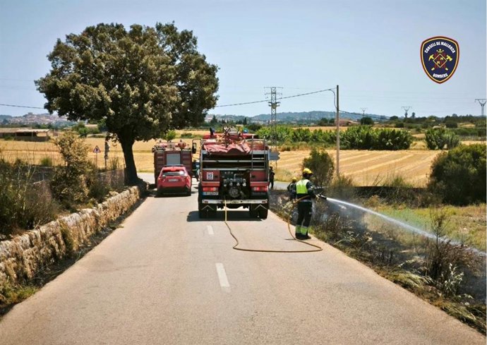 Bomberos de Mallorca actúan en un incendio agrícola en Montuïri.