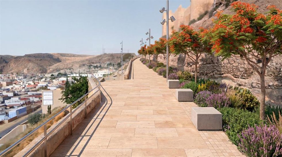 Recreación virtual del proyecto de mejora del acceso sur a la Alcazaba de Almería.
