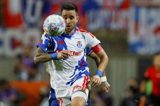 Futbol, Everton vs Universidad de Chile. Fecha 10, Liga de Primera 2026. El jugador de Universidad de Chile Matias Zaldivia es fotografiado durante el partido de la Liga de Primera contra Everton disputado en el estadio Sausalito de Vina del Mar,