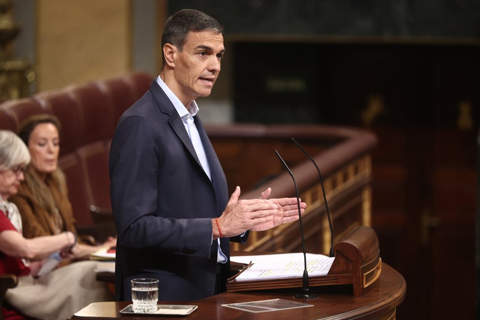 El presidente del Gobierno, Pedro Sánchez, interviene durante una sesión plenaria en el Congreso de los Diputados, a 24 de junio de 2026, en Madrid (España).