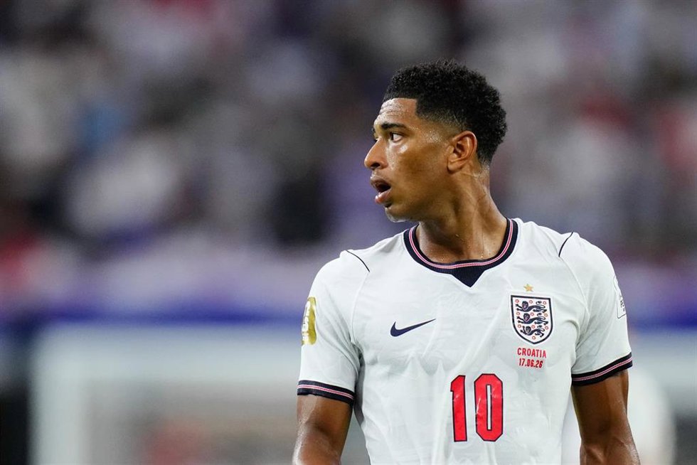 El internacional inglés del Real Madrid Jude Bellingham en el debut de la selección de las islas en el Mundial de fútbol de 2026 contra Croacia.