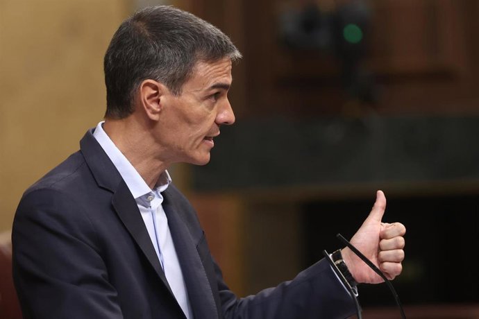 El presidente del Gobierno, Pedro Sánchez, interviene durante una sesión plenaria en el Congreso de los Diputados