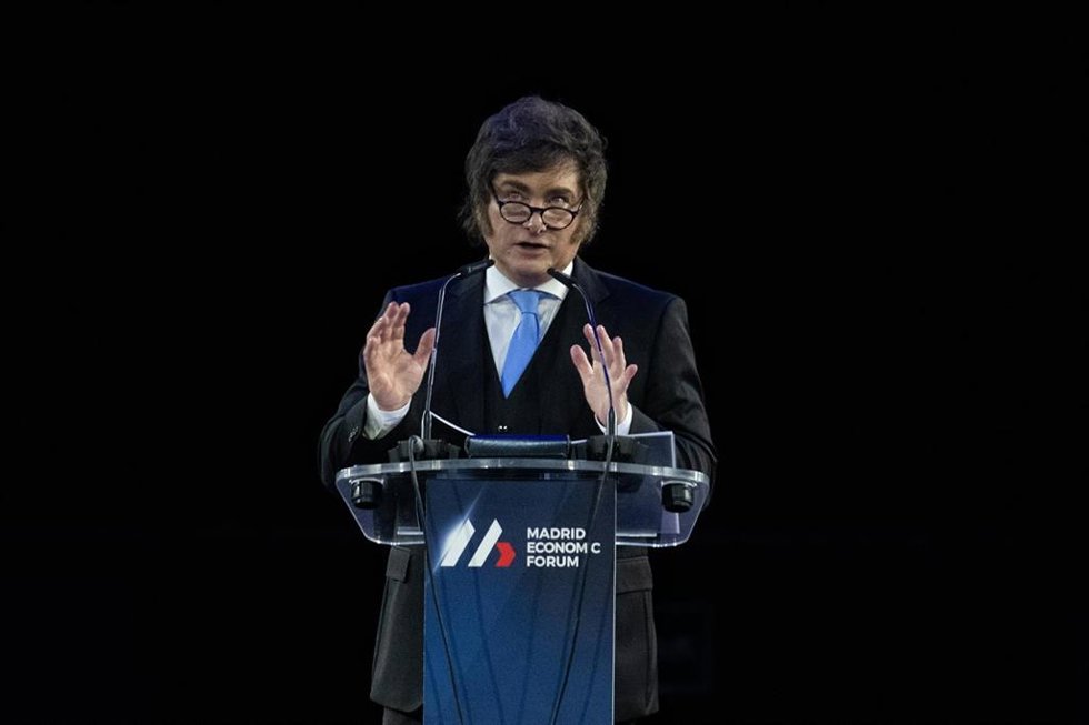 Archivo - El presidente de Argentina, Javier Milei, durante el acto de clausura del Madrid Economic Forum, en el Palacio de Vistalegre, a 14 de marzo de 2026