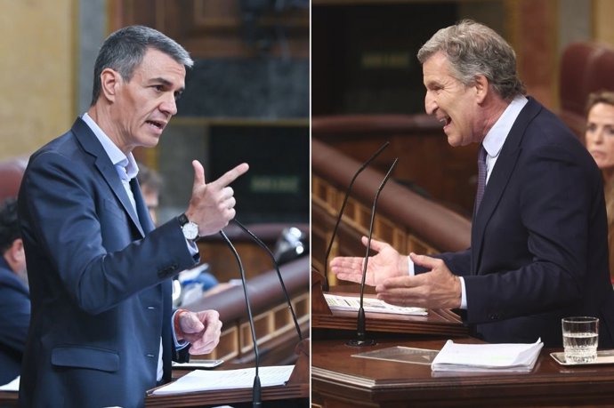 O presidente do Governo, Pedro Sánchez, e o líder da oposição, Alberto Núñez Feijóo