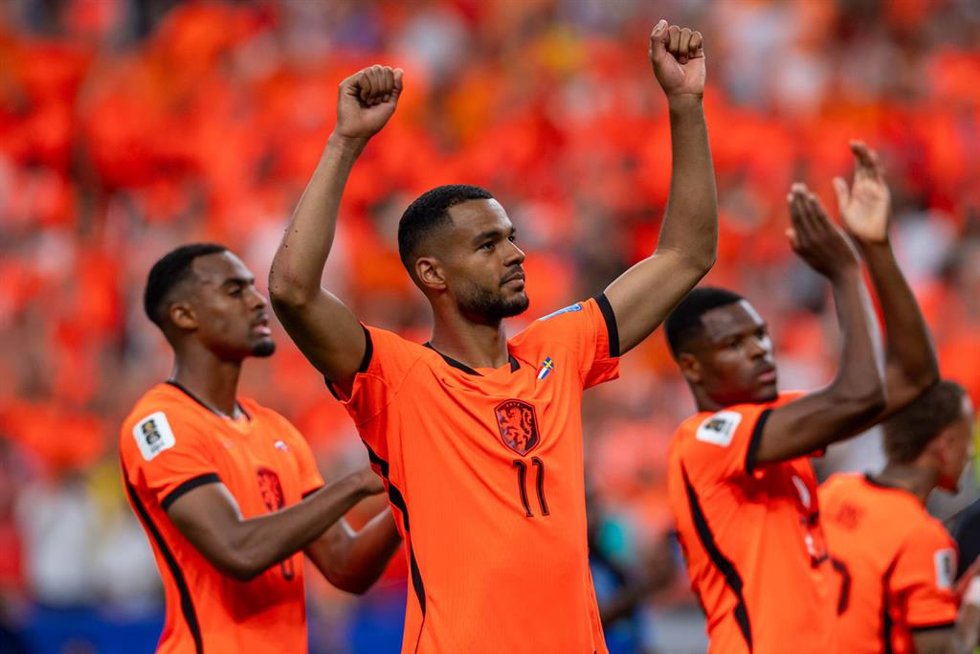 El futbolista neerlandés Cody Gakpo celebrando su segundo gol ante Suecia en el segundo partido del Mundial de Estados Unidos, México y Canadá 2026