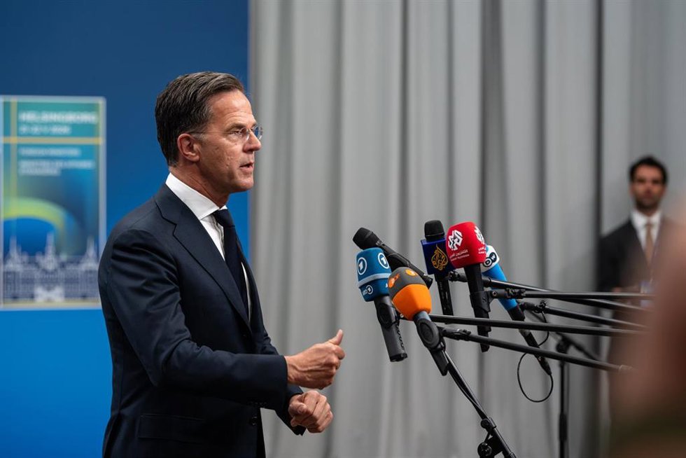 Archivo - El secretario general de la OTAN, Mark Rutte, en declaraciones desde Suecia.