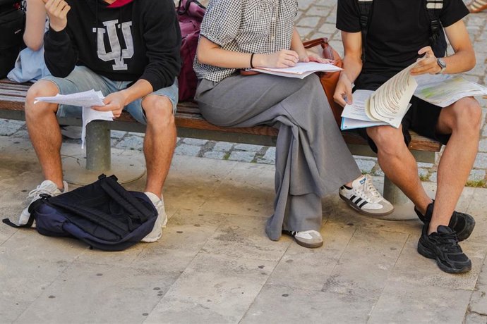 Varios alumnos repasan sus apuntes  
