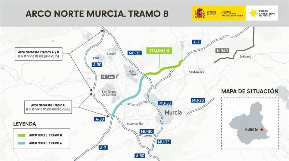 Obras del primer tramo de 8,3 km del Arco Norte de Murcia