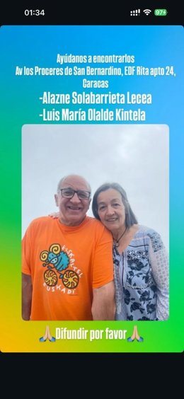Alazne Solabarrieta Lecea e Koldo Olalde, em um cartaz de busca após o terremoto