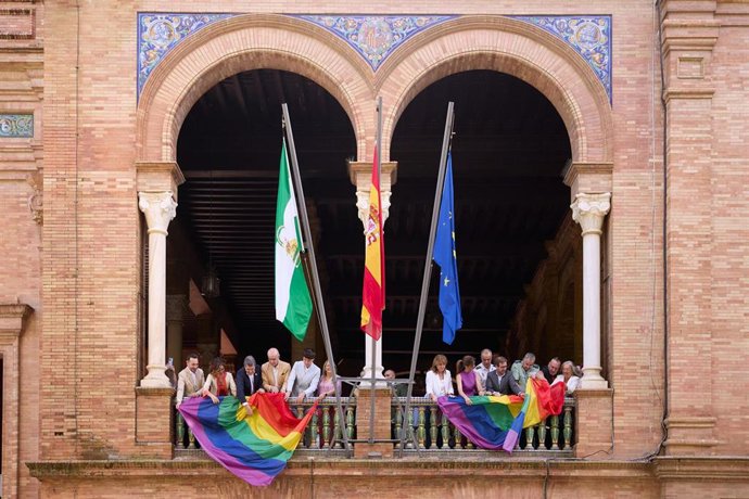 La secretaria general del PSOE-A, María Jesús Montero, participa en el acto con motivo del Día Nacional del Orgullo Lgtbi en la Delegación del Gobierno en Andalucía, en Sevilla.