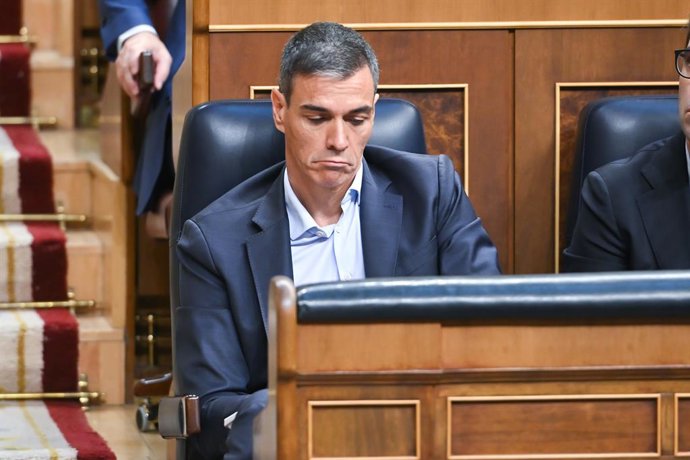 El presidente del Gobierno, Pedro Sánchez, durante una sesión plenaria en el Congreso de los Diputados, a 24 de junio de 2026, en Madrid (España). El presidente del Gobierno comparece en la Cámara Baja para informar sobre la situación política tras el ava