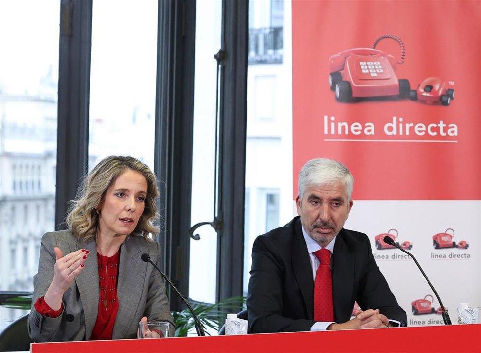 Archivo - La consejera delegada de Línea Directa Aseguradora, Patricia Ayuela, y el director de Finanzas de Línea Directa Aseguradora, Carlos Rodríguez, durante la presentación de resultados de Línea Directa del ejercicio 2024, en Gran Vía HUB, a 29 de en