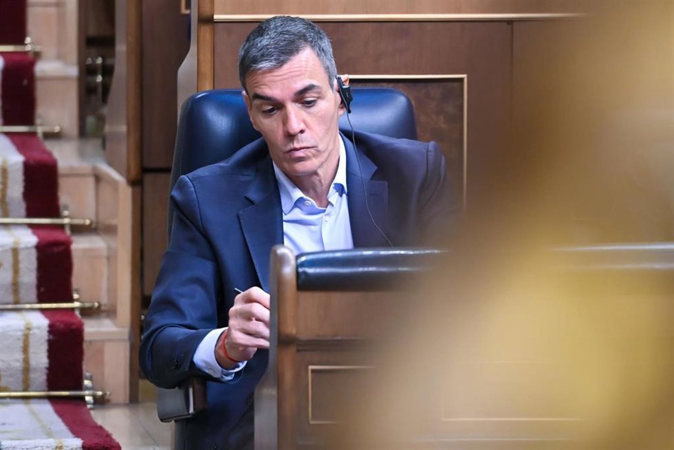 El presidente del Gobierno, Pedro Sánchez, durante una sesión plenaria en el Congreso