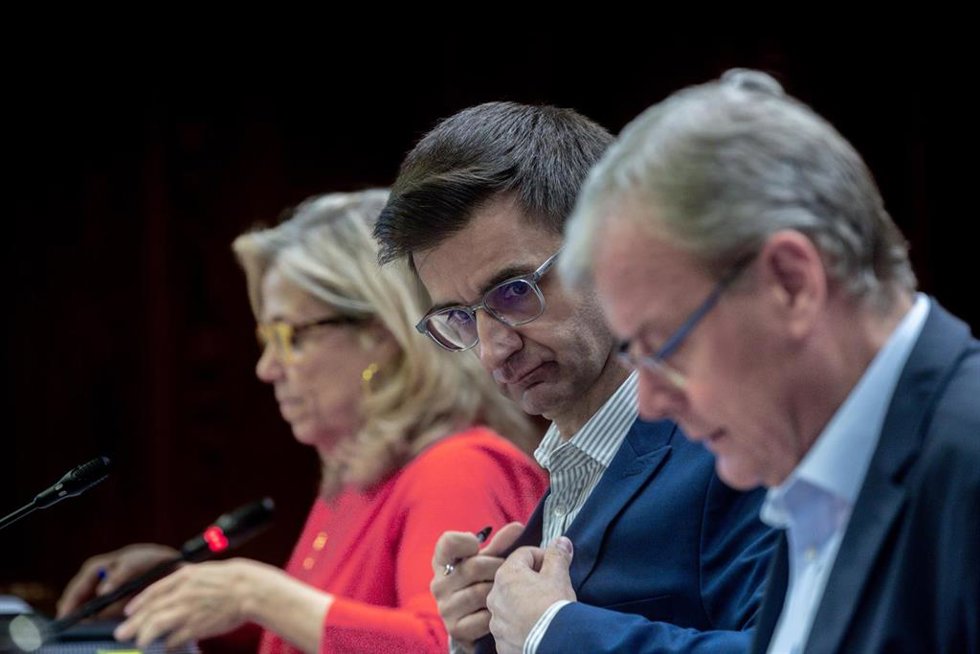 El presidente de la Corporación de Radio y Televisión Española, José Pablo López Sánchez (c), comparece de manera periódica ante la Comisión Mixta de Control Parlamentario de la Corporación RTVE y sus Sociedades, en el Senado, a 25 de junio de 2026, en Ma