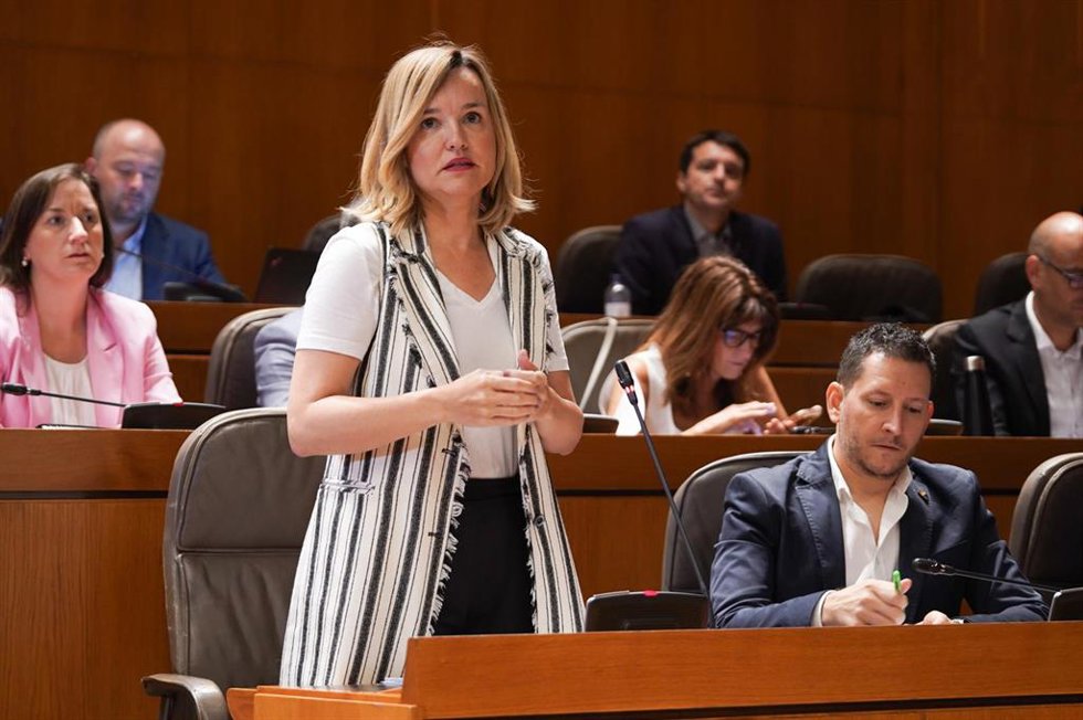 La portavoz del PSOE, Pilar Alegría, en el pleno de las Cortes de Aragón.