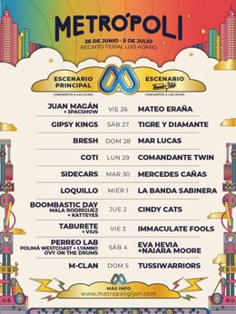 Cartel del festival Metrópoli, que se celebrará del 26 de junio al 5 de julio en el recinto ferial gijonés 'Luis Adaro.