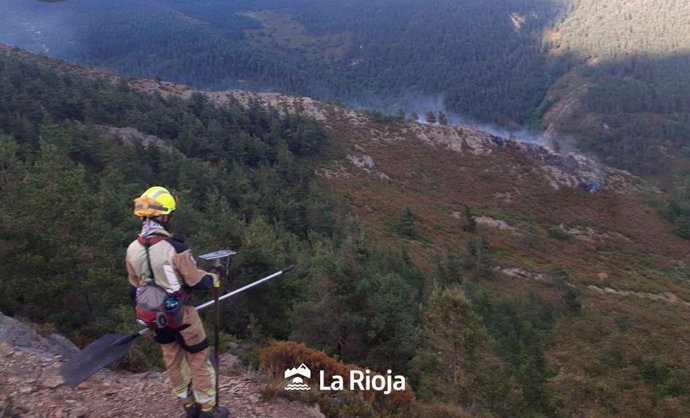 Medios terrestres y aéreos trabajan en la extinción de un incendio en paraje 'Necutia' de Canales de la Sierra
