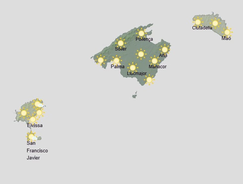 Mapa del tiempo en Baleares para este sábado.