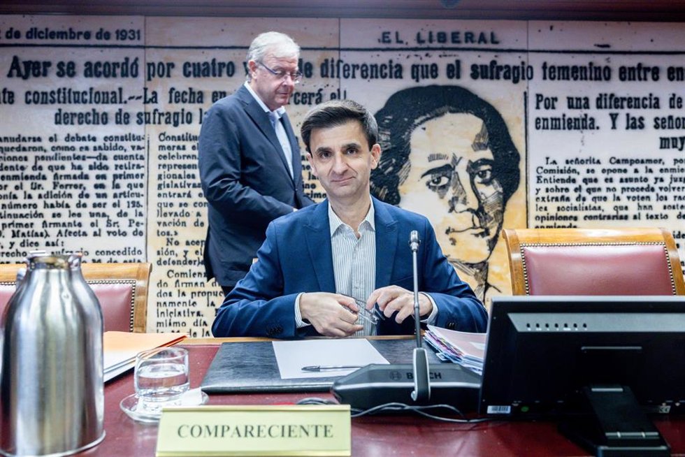 El presidente de la Corporación de Radio y Televisión Española, José Pablo López Sánchez, comparece de manera periódica ante la Comisión Mixta de Control Parlamentario de la Corporación RTVE y sus Sociedades, en el Senado, a 25 de junio de 2026, en Madrid