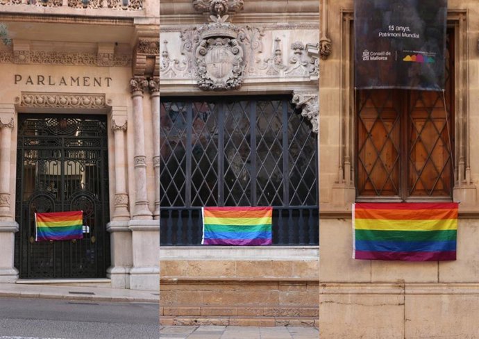 Banderas LGTBIQ+ colocadas en las distintas instituciones baleares.