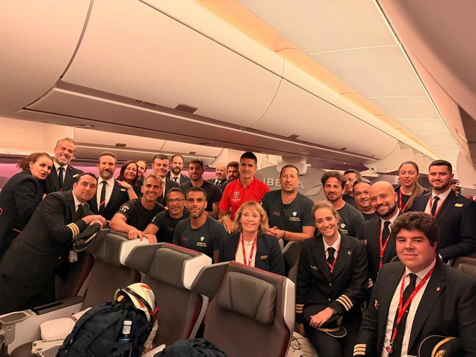 Interior del avión operado por Iberia con destino Valencia (Venezuela).