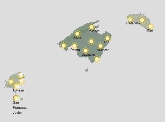 Mapa del tiempo para este domingo 28 de junio en Baleares.