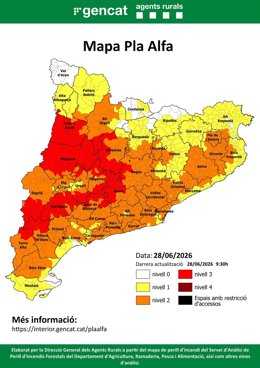 Mapa de avisos del Pla Alfa este domingo