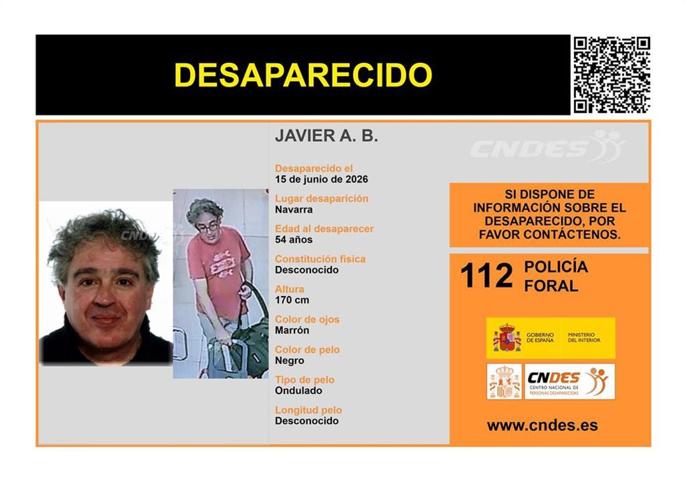 Imagen e información de la persona desaparecida en Pamplona.