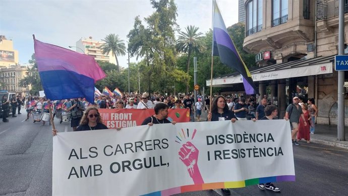 Cabecera de la manifestación de Ben Amics por el Día del Orgullo LGTBIQ+.