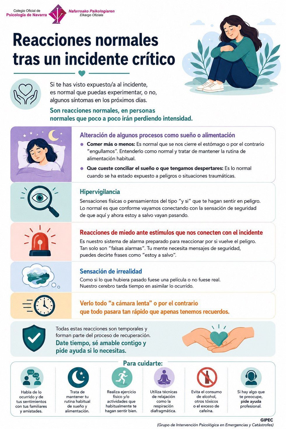 Infográfico elaborado por el Grupo de Intervención Psicológica en Emergencias y Catástrofes (GIPEC) del Colegio de Psicología de Navarra