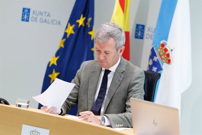 El titular del Ejecutivo gallego, Alfonso Rueda, preside la reunión del Consello