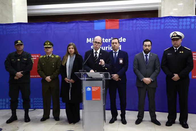 Santiago 29 de junio 2026. El ministro de Seguridad, Martin Arrau, realiza un punto de prensa tras reunion participar en el comite policial Dragomir Yankovic/Aton Chile