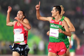 FERNANDO MARTINEZ of Mexico and JOSE ESPARZA of Mexico during the 5000m Mens Final Athletics competition, at the XVIII Pan American Games Lima 2019, at the Atlético Stadium, on August 06, 2019.  <br><br>  durante la competencia de