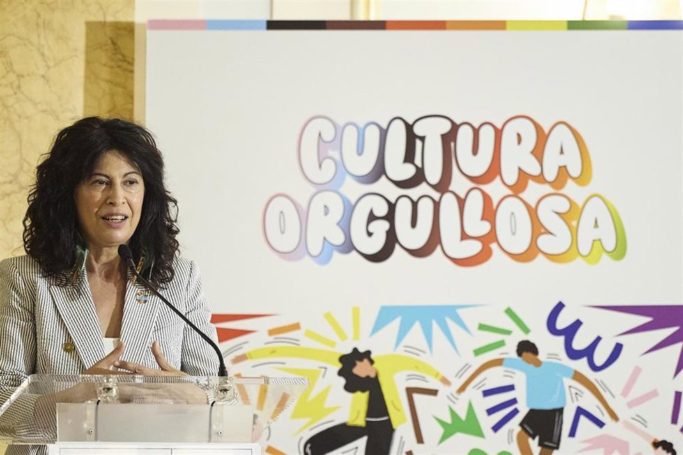 La ministra de Igualdad, Ana Redondo, interviene durante la celebración del acto de presentación del programa institucional "Cultura orgullosa 2026"