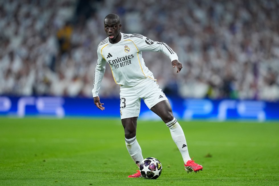 Ferland Mendy of Real Madrid CF controls the ball during the UEFA Champions League 2025/26 Round of 16 First Leg match between Real Madrid C.F. and Manchester City at Bernabeu stadium on March 11, 2026, in Madrid, Spain.