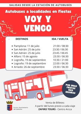 El autobús 'Voy y vengo' acercará a los jóvenes calagurritanos a fiestas de 5 municipios de La Rioja y Navarra
