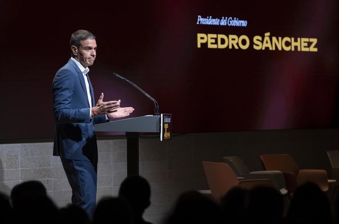 El presidente del Gobierno, Pedro Sánchez, durante la presentación del Plan de Integración y Ciudadanía y de la campaña institucional.