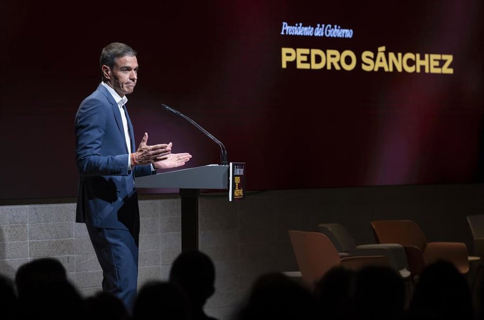 El presidente del Gobierno, Pedro Sánchez, durante la presentación del Plan de Integración y Ciudadanía y de la campaña institucional.