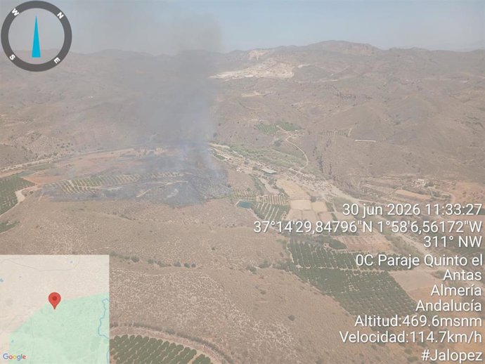 Incendio forestal en el paraje Fuente El Quinto, en Antas (Almería).