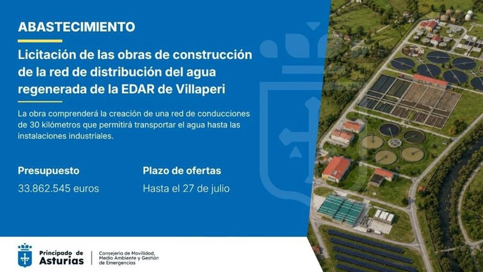 El Principado licita por 34 millones la creación de la red que llevará agua regenerada a la industria desde la depuradora de Villaperi