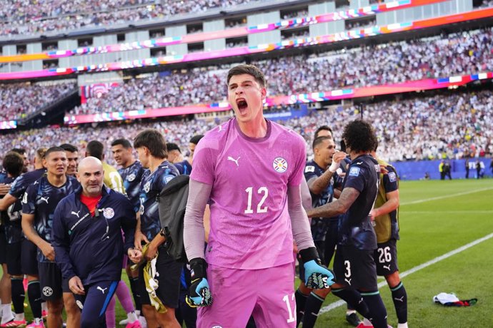 Orlando Gill of Paraguay celebrates the victory during the FIFA World Cup 2026 Round Of 32 match between Germany and Paraguay at Boston Stadium on June 29, 2026 in Foxborough, Massachusetts.