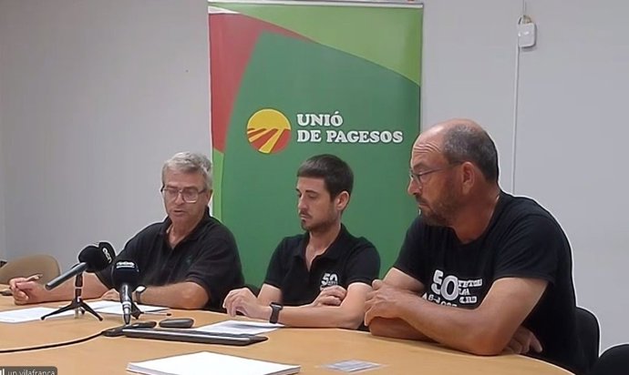Rueda de prensa de Unió de Pagesos con Joan Santó, David Sendra y Josep Marrugat