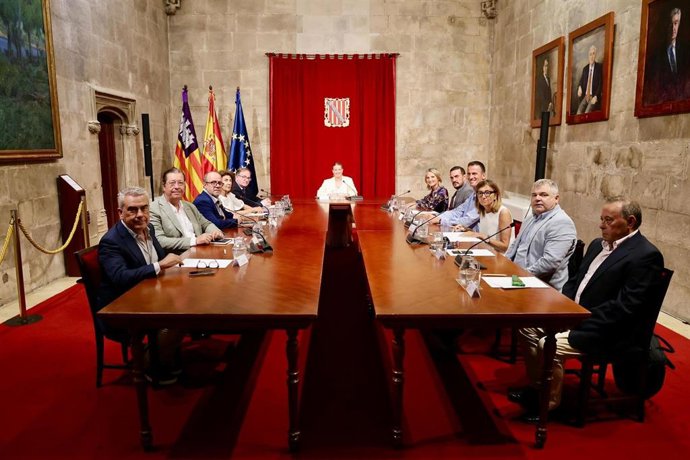 Archivo - La presidenta del Govern, Marga Prohens, con la consellera de Trabajo, Función Pública y Diálogo Social, Catalina Cabrer, y los miembros del CES, en una foto de archivo.