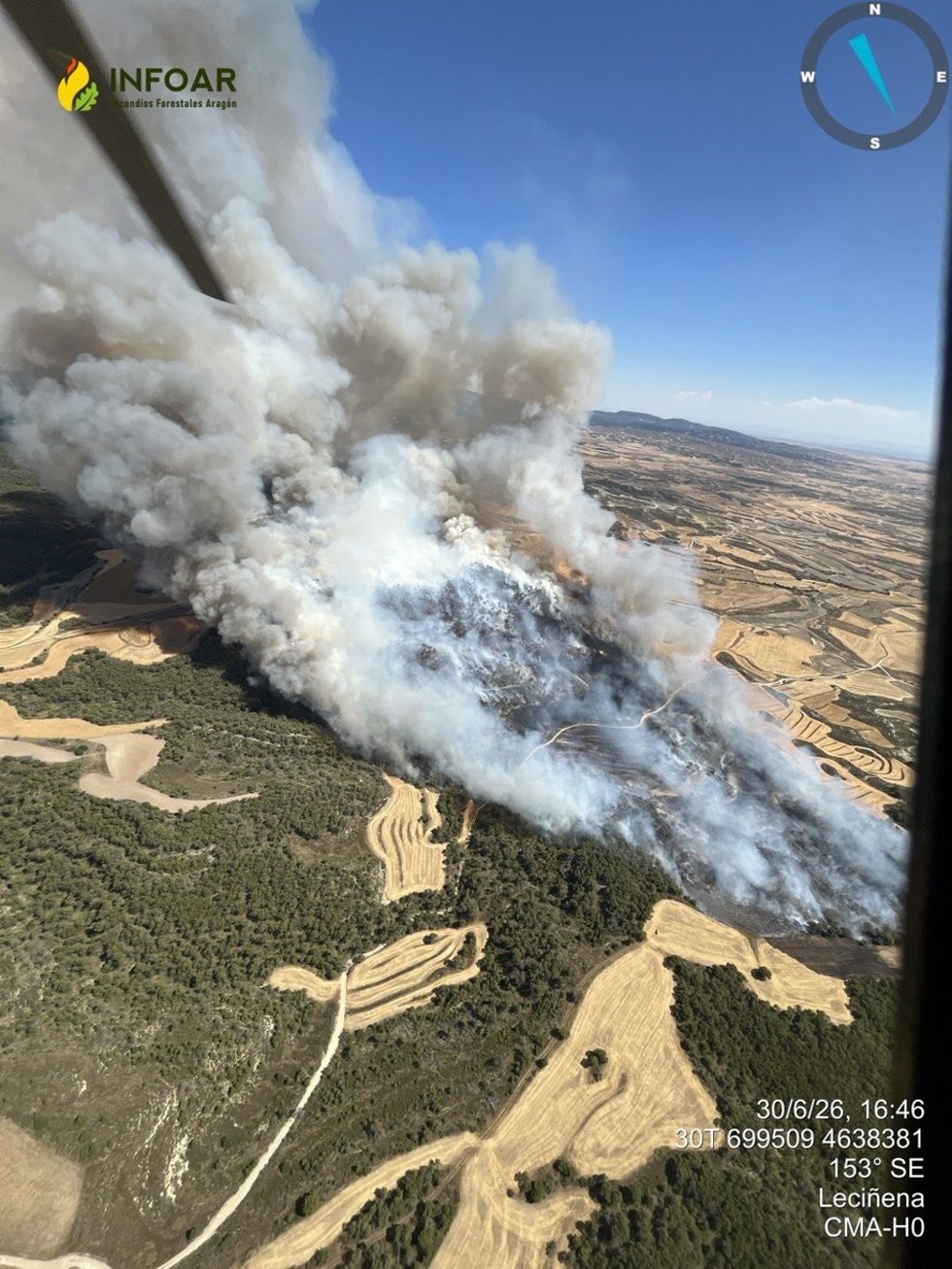 Incendio forestal declarado en Leciñena (Zaragoza).