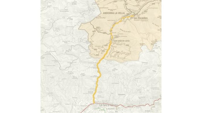 Imagen del corredor tranviario entre La Seu d'Urgell (Lleida) y Andorra.