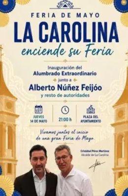 Captura de pantalla del cartel publicado en Facebook por el Ayuntamiento de La Carolina sobre el encendido del alumbrado de la Feria de Mayo