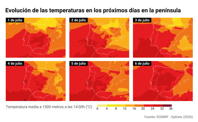 Mapas con temperaturas máximas