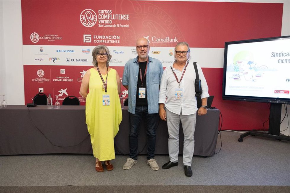 El secretario general CCOO, Unai Sordo (c), durante la inauguración del curso ‘Sindicalismo y democracia: memoria, lucha y futuro’ de los Cursos de Verano de la UCM, a 1 de julio de 2026, en San Lorenzo del Escorial, Madrid (España).